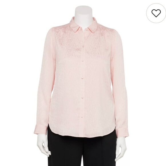 LC Lauren Conrad Tops - LC Lauren Conrad Plus Size 2x Button Front Shirt Light Pink Embossed Floral Work